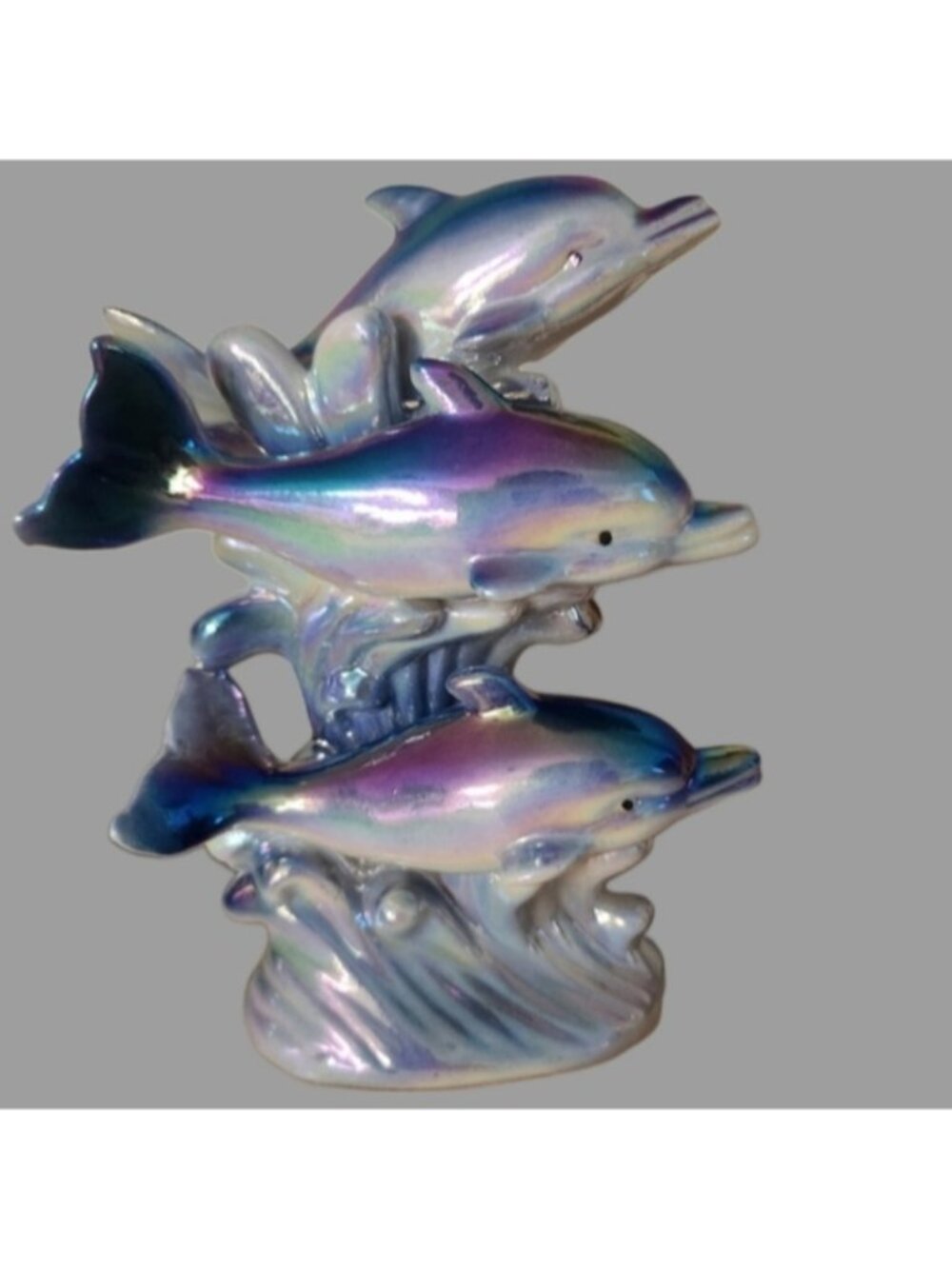 Iridescent Y2K Vintage Porcelain Dolphin Figurine